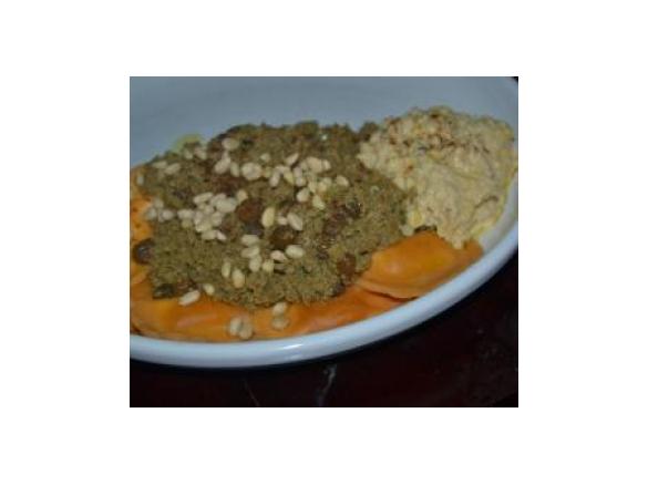 Moroccan spiced lamb mince with ravioli