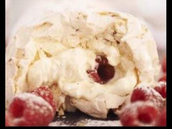 Raspberry and White Chocolate Meringue Roulade
