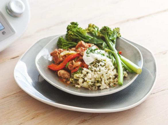 Paprika pork with cauliflower pilaf