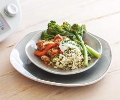 Paprika pork with cauliflower pilaf