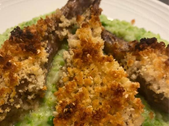 Asian Spiced Crumbed Cutlets and Green Pea Mash