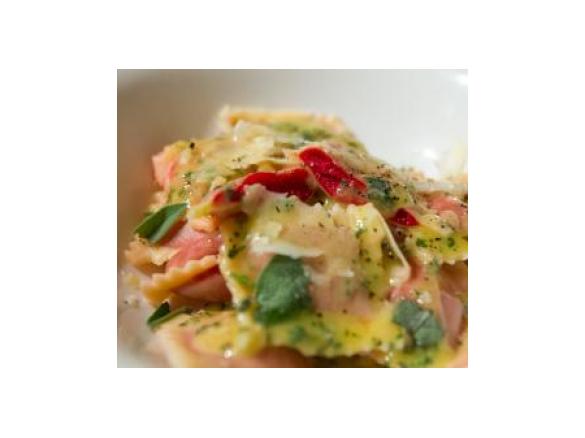 Roast beetroot ravioli with sage butter sauce