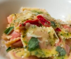 Roast beetroot ravioli with sage butter sauce
