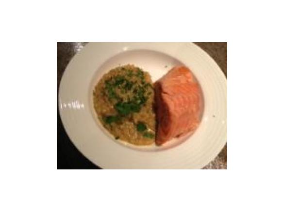 Maple Glazed Salmon with Coconut Barley Risotto