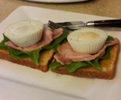 Steamed bacon and poached eggs