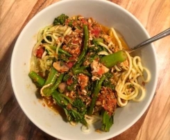 Mediterranean Pasta Dish with Zucchini Noodles