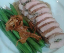 Pork and Walnut Pesto Roulade with Feijoa and Parsnip Puree