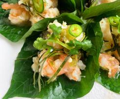 Prawns with Green Chilli Nahm Jim on Betel Leaves
