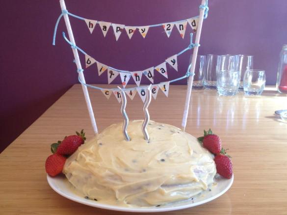 Simple lemon cake with passion fruit icing