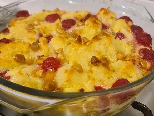 Raspberry and Caramilk Bread and Butter Pudding
