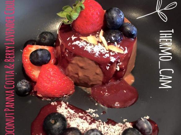 Chocolate Coconut Panna Cotta & Lavender Berry Coulis