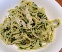 Spaghetti with Chicken and Salsa Verde and Capers