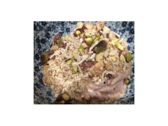 Winter Apple and rhubarb sorbet with sweet crumble