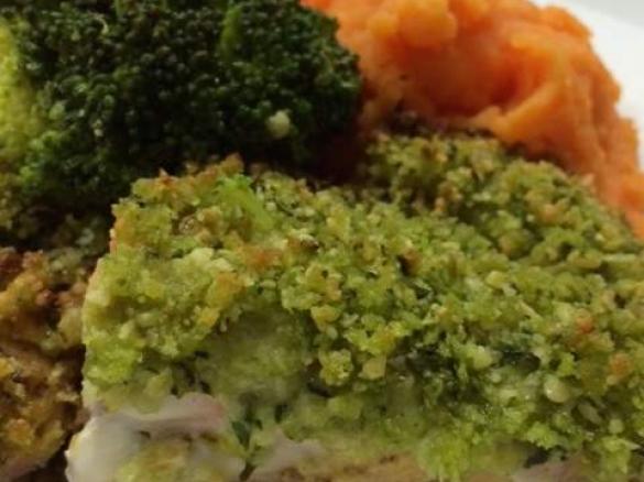 Pesto Salmon with mash and veg
