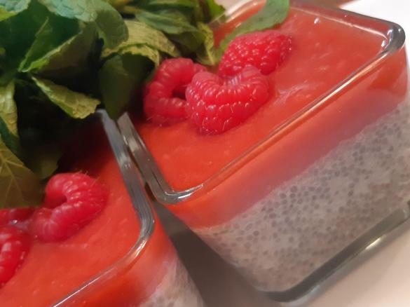 Chia Pudding with raspberry coulis