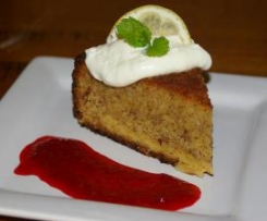 Blonde Torte Caprese and Raspberry Sauce