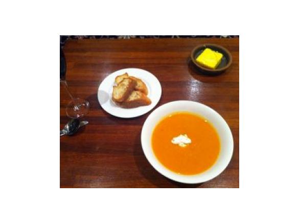 Spicy sweet potato soup with chilli coriander cream