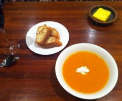 Spicy sweet potato soup with chilli coriander cream