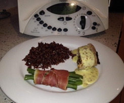  Pork Tenderloins Stuffed with Dried Prunes with Red Rice and Green bean bundles