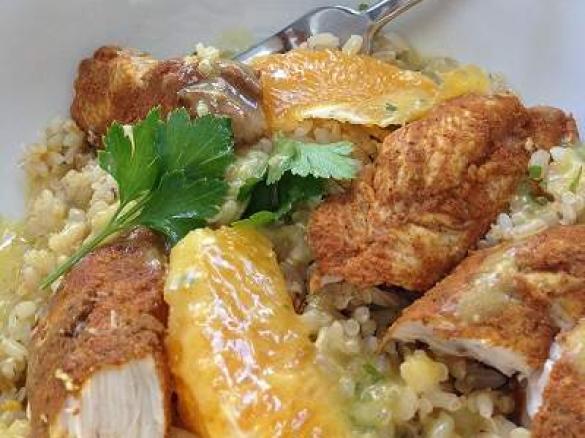 Moroccan chicken, brown rice & quinoa salad