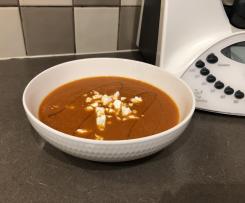 Roasted Capsicum and Tomato soup with Goats Cheese