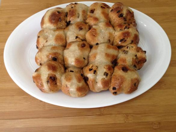 CHOC SURPRISE HOT CROSS BUNS WITH VANILLA GLAZED 
