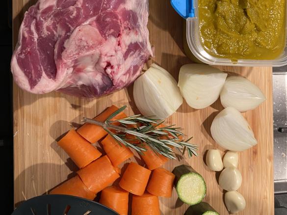 Slow cooked lamb, sweet potato mash and steamed cabbage