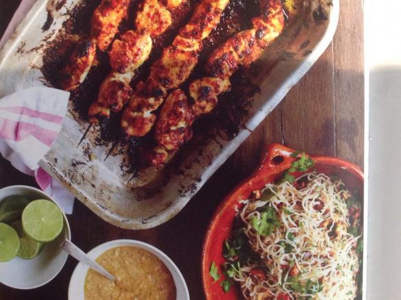 JAMIE OLIVER chicken skewers, amazing satay sauce & fiery noodle salad