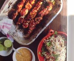 JAMIE OLIVER chicken skewers, amazing satay sauce & fiery noodle salad