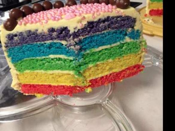 RAINBOW white bean birthday cake