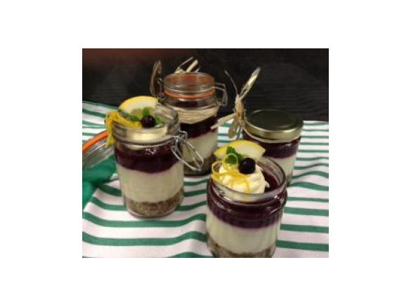 Dessert to Go - Lemon Cheesecake with Blueberry Curd served in Jars!