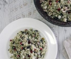 Variant of Cauliflower 'cous cous' pomegranate, pistachio salad