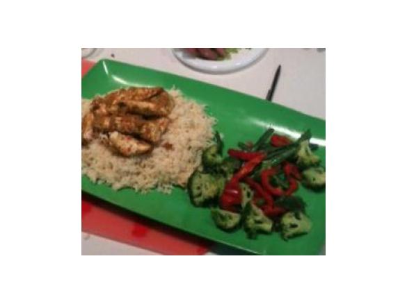 Asian Chicken Invention with rice and veg