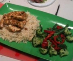 Asian Chicken Invention with rice and veg