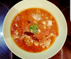 Fish soup with tomato and chorizo
