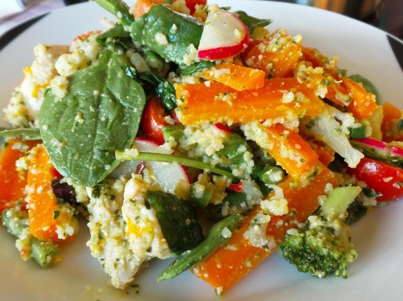 Hunters Warm Chicken and Cous Cous salad with Basil Pesto Dressing