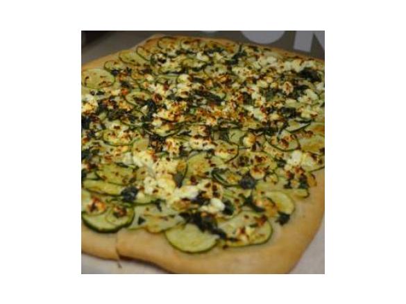 SPELT PIZZA WITH ZUCHINNI, MINT, FETA, LEMON & CHILLI