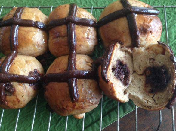 Choc Hazelnut Hot Cross Buns