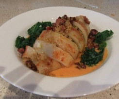 Prawn and Quinoa Stuffed Squid Tubes with Prawn Bisque