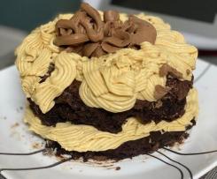 keto choc /peanut cake on sweet potato brownie base
