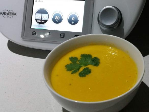 Thai style pumpkin and sweetcorn soup