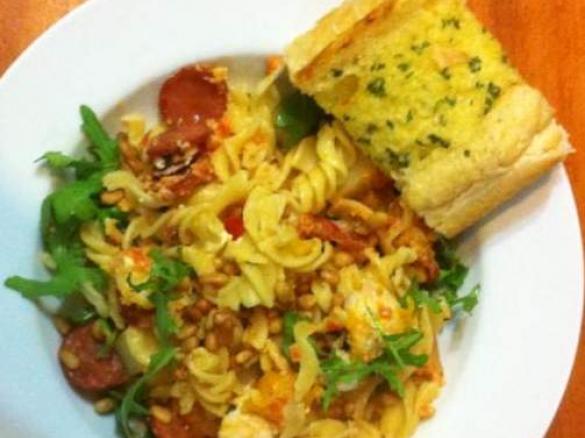 Pumpkin chorrizo pasta salad