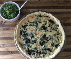 Salmon and Spinach Quiche with Pea Pesto