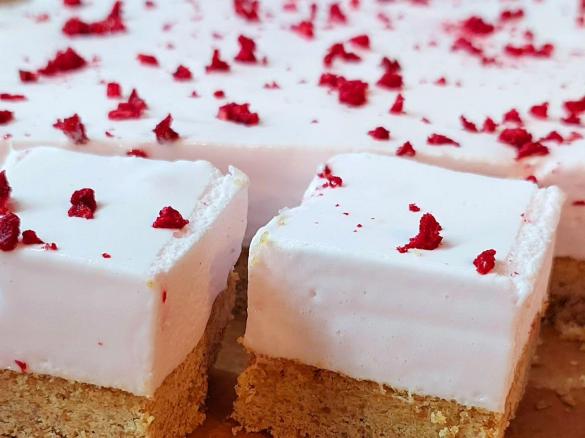 Raspberry Marshmallow Slice with Weetbix Base