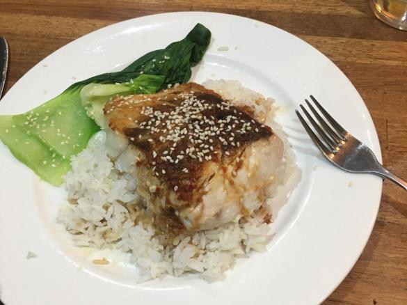 Fish with ginger, chilli and soy dressing.