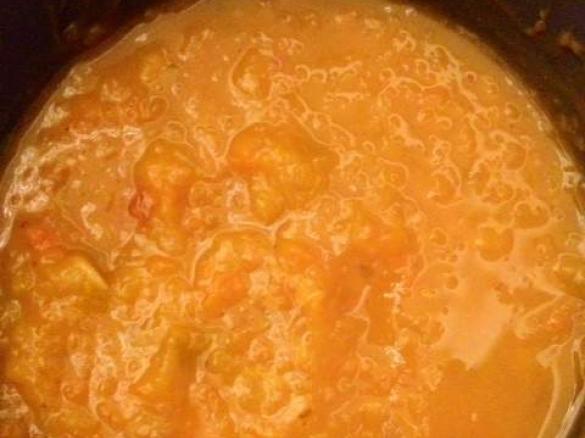 Balsamic roast pumpkin soup with seafood