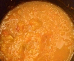 Balsamic roast pumpkin soup with seafood