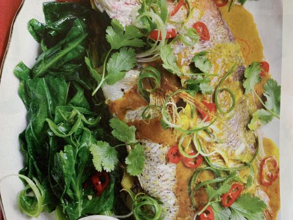 Steamed Whole Snapper with Yellow Curry Sauce