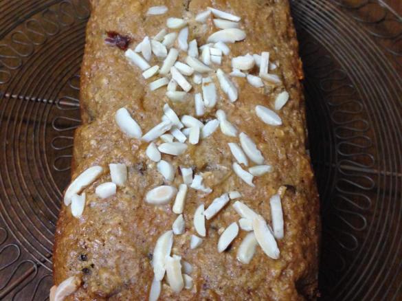 Dried pear, date and almond loaf