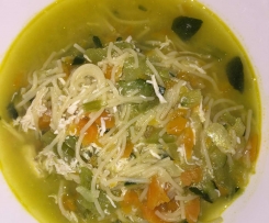 Hearty vegetable and chicken noodle soup